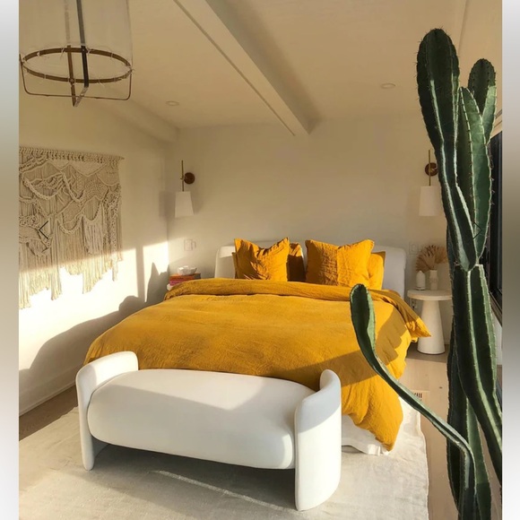 Bed Threads Fitted Sheet 100% French Flax Linen King in Turmeric Breathable Boho - Picture 9 of 9